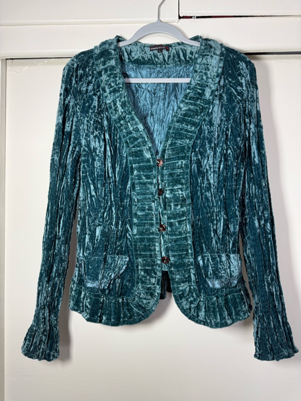 Crushed Velvet Teal Women's Blazer Jacket